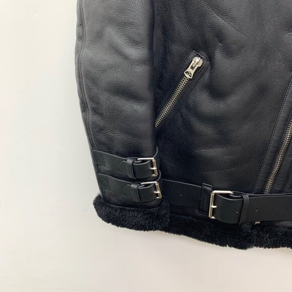 Acne Studios Black shearling leather zip-up jacket - Picture 4 of 8